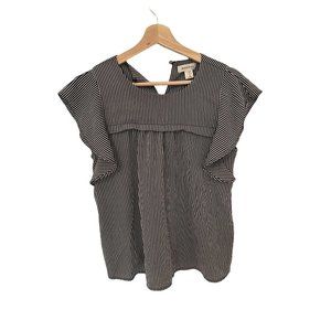 Monteau Blouse Striped Top Sleeve Size Small White Womens Blue White Women Short